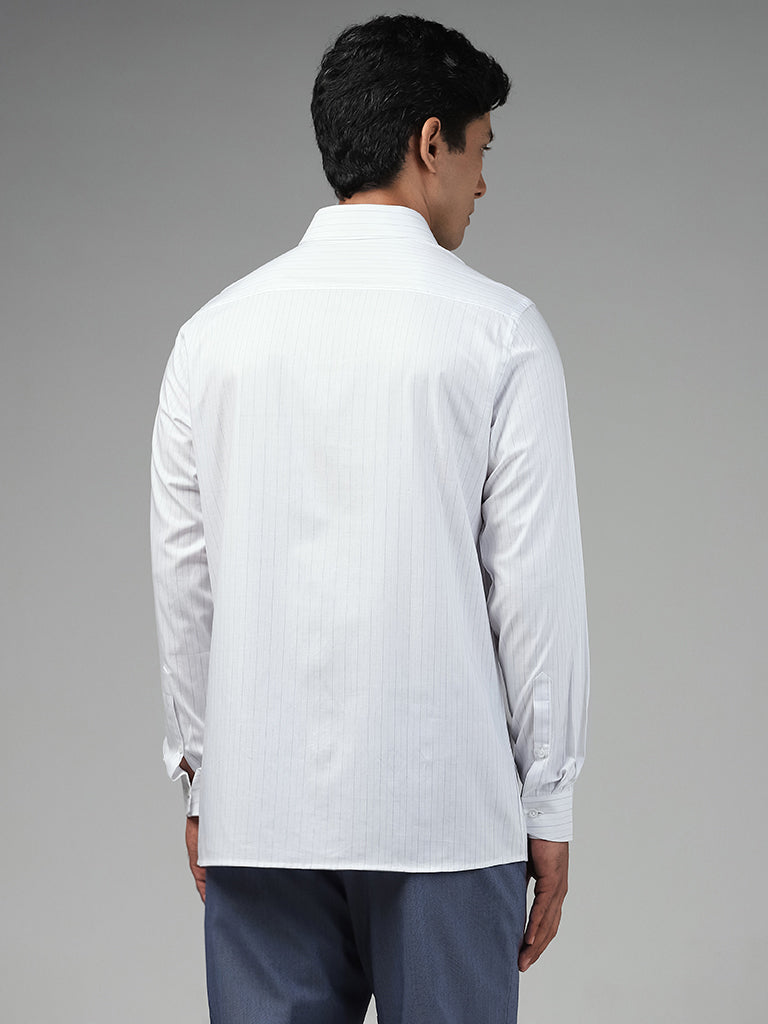 WES Formals Striped White Cotton Slim-Fit Shirt