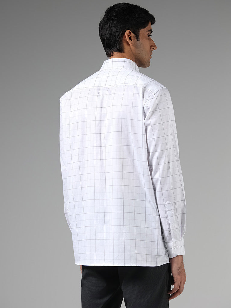 WES Formals White Checked Cotton Relaxed-Fit Shirt