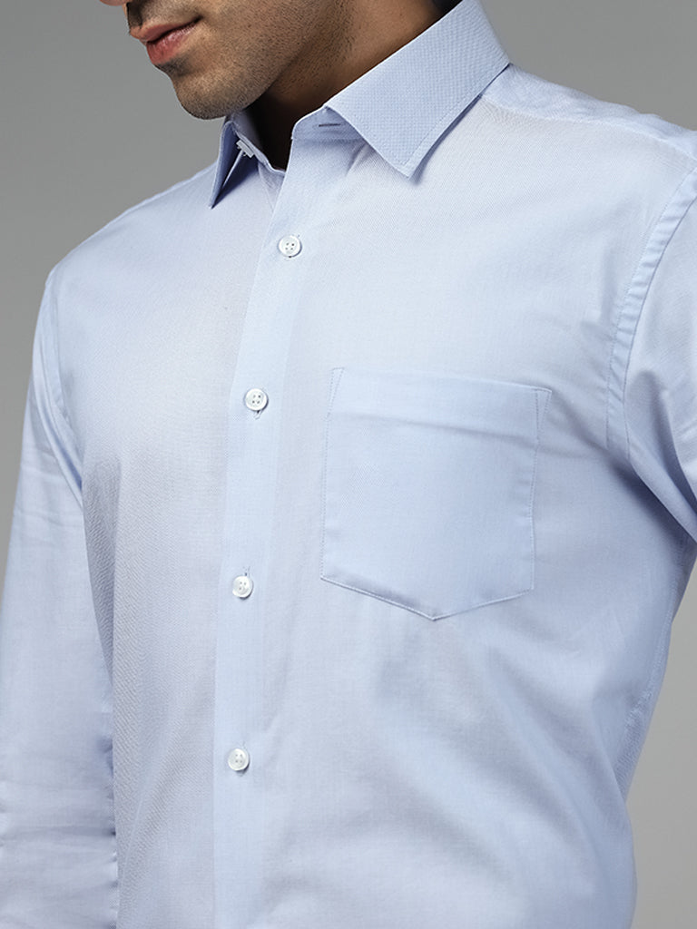 WES Formals Dobby Light Blue Cotton Relaxed-Fit Shirt