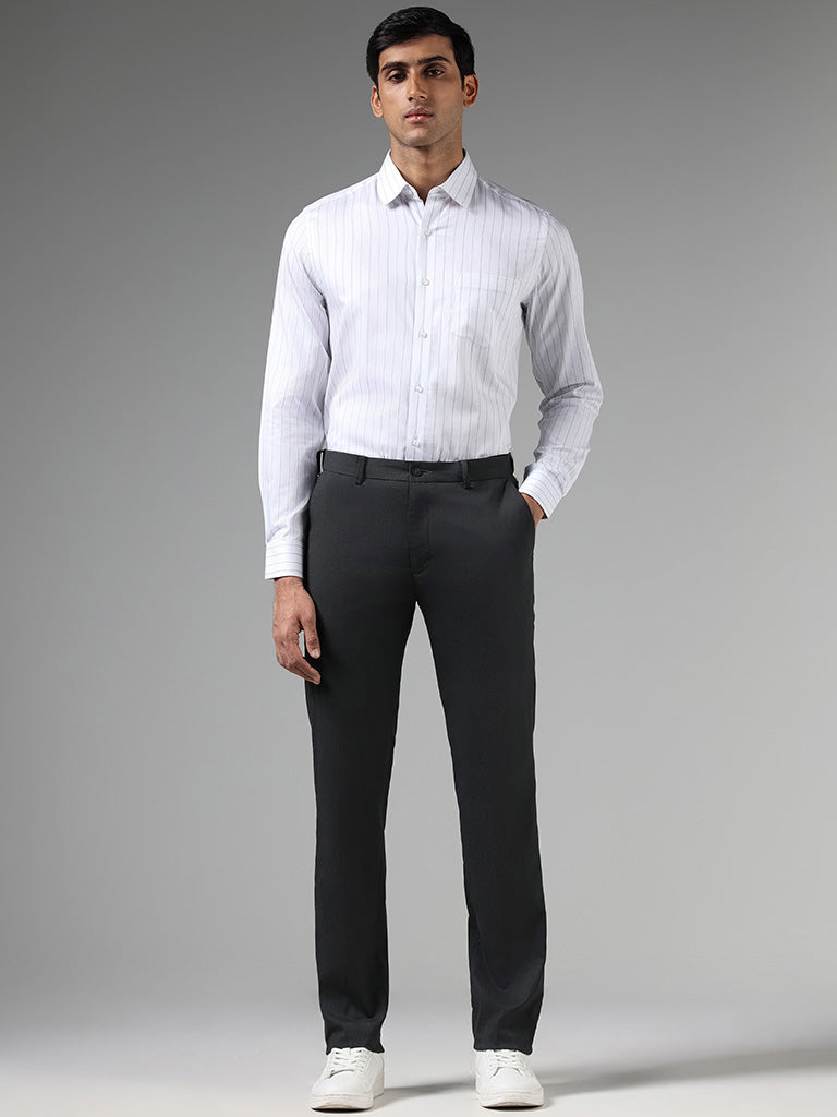 WES Formals White Candy Striped Slim-Fit Shirt