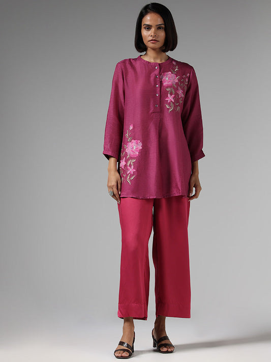 Zuba Purple Floral Embroidered Tunic