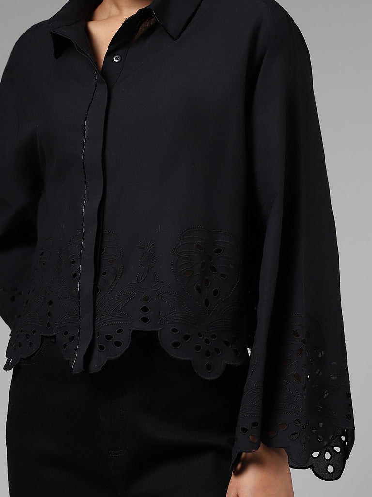 LOV Cut-Work Embroidered Black Shirt