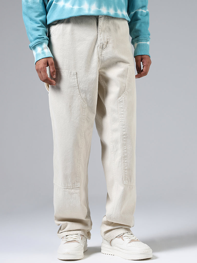 Nuon Off-White Relaxed - Fit Mid - Rise Jeans