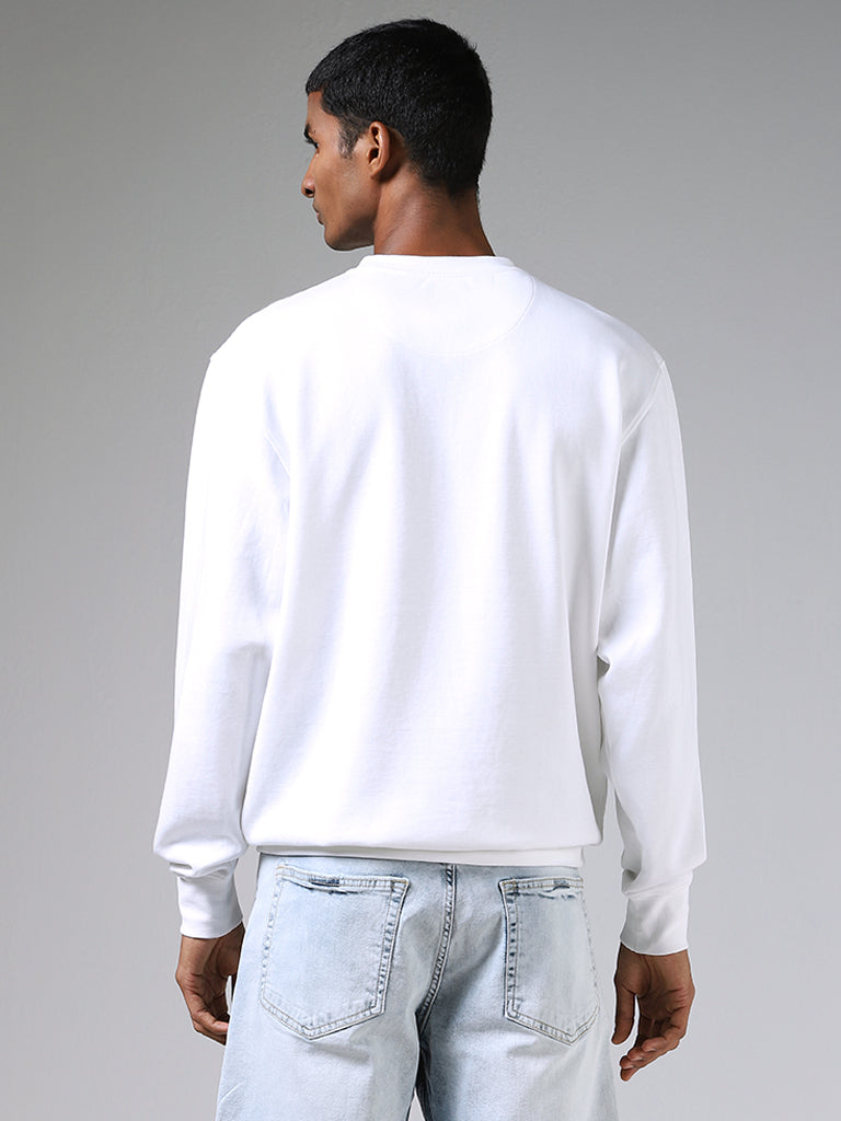 Nuon Seoul Printed White Cotton Relaxed-Fit Sweatshirt