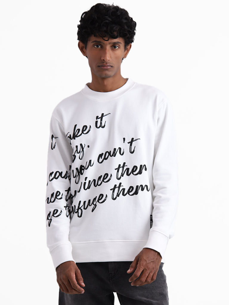 Nuon Off White Printed Relaxed-Fit Sky Sweater