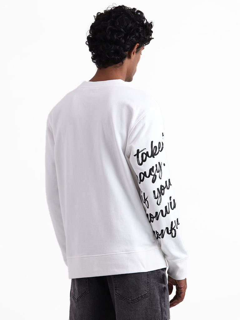 Nuon Off White Printed Relaxed-Fit Sky Sweater