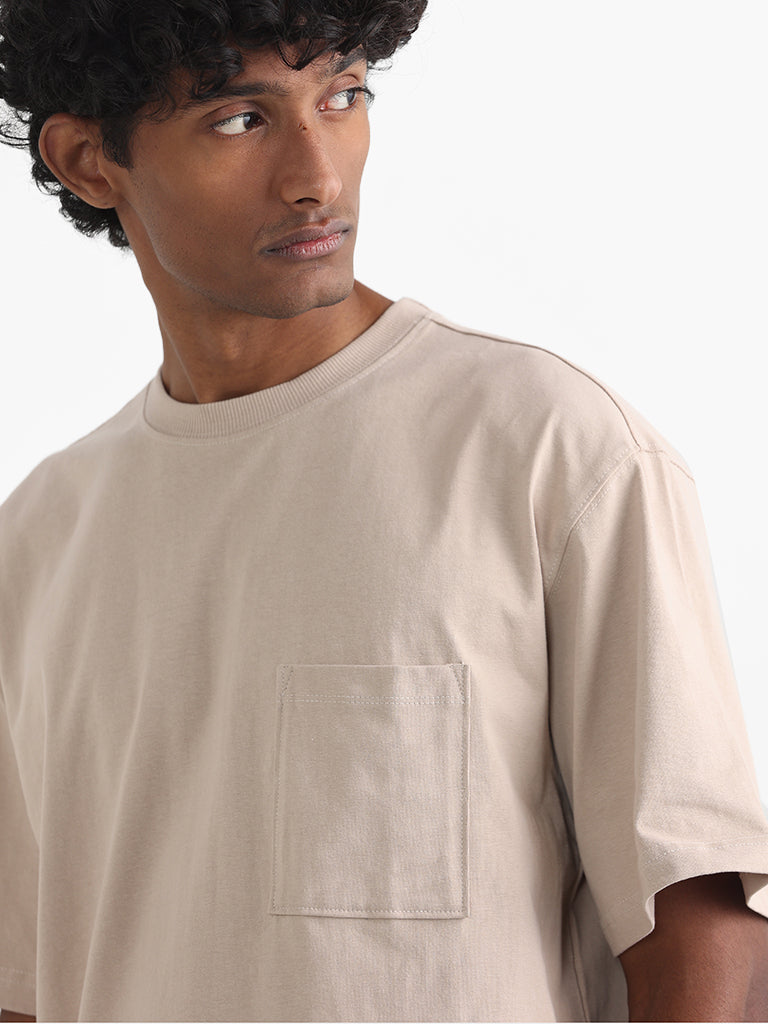 Nuon Beige Cotton Relaxed-Fit T-Shirt