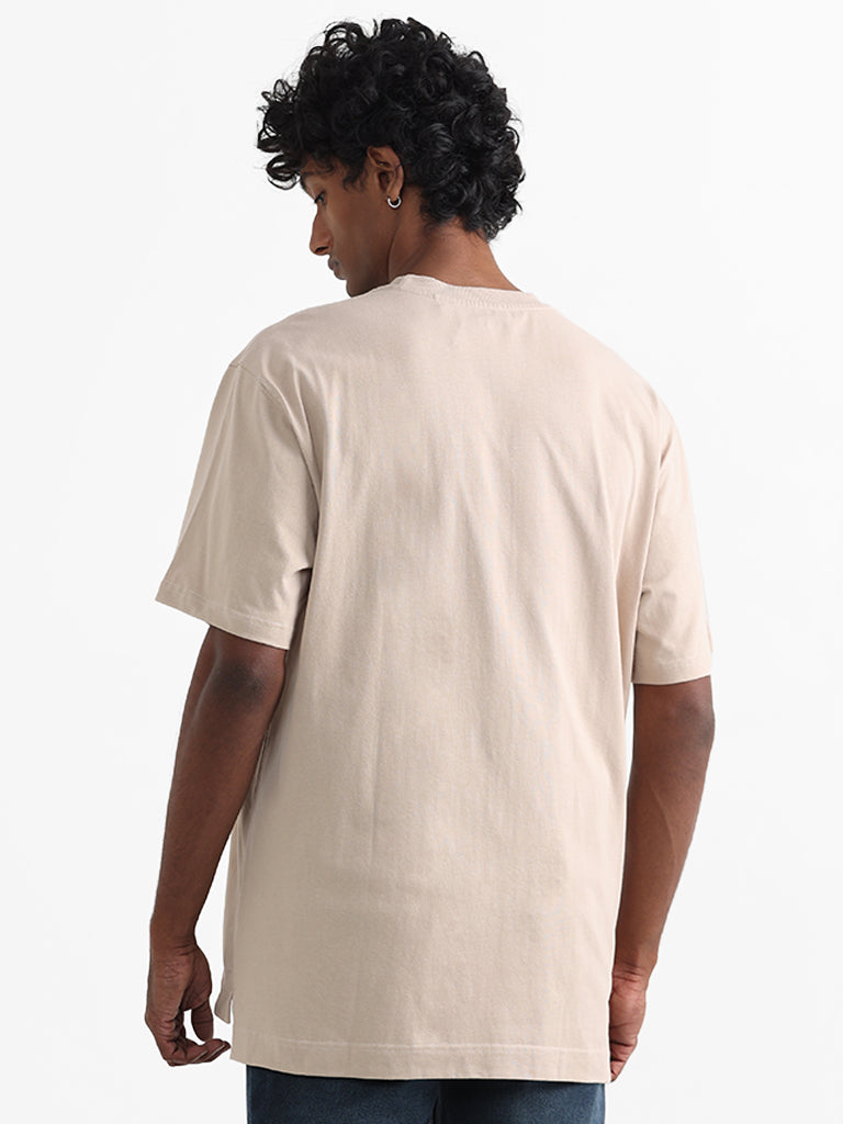 Nuon Beige Cotton Relaxed-Fit T-Shirt