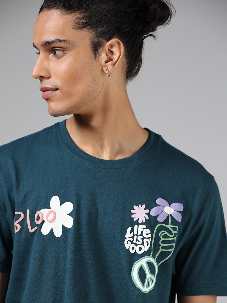 Nuon Dark Green Printed Cotton Slim-Fit T-Shirt