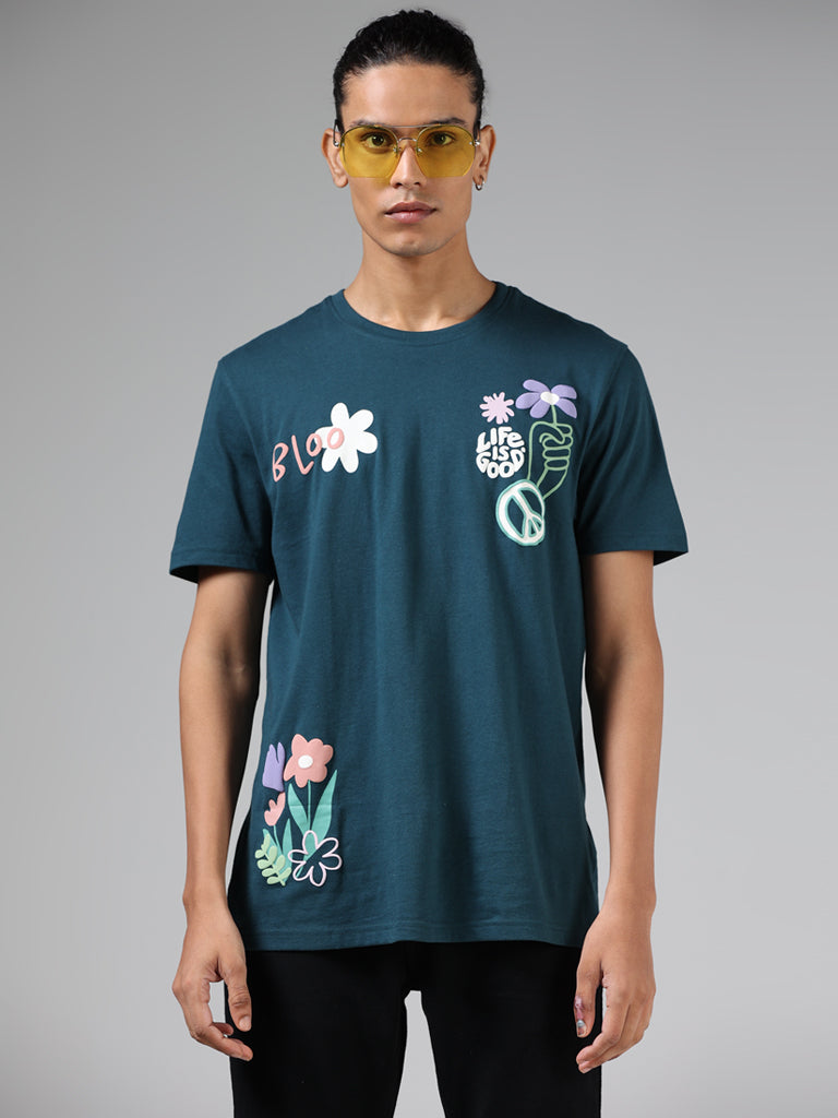 Nuon Dark Green Printed Cotton Slim-Fit T-Shirt