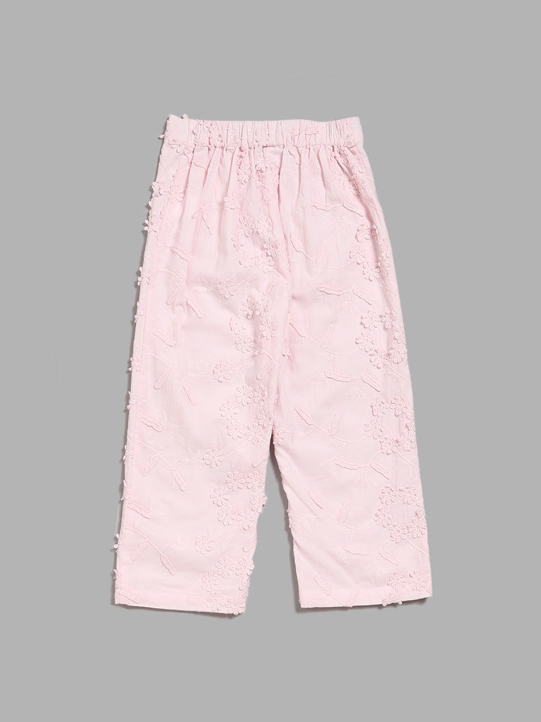 HOP Kids Pink Floral Embroidered Trouser