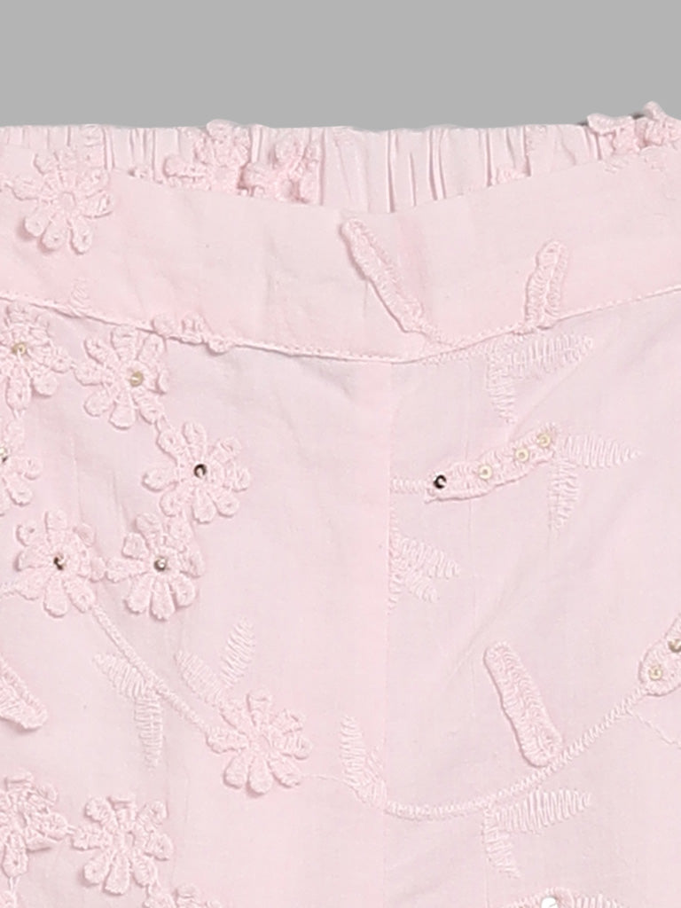 HOP Kids Pink Floral Embroidered Trouser