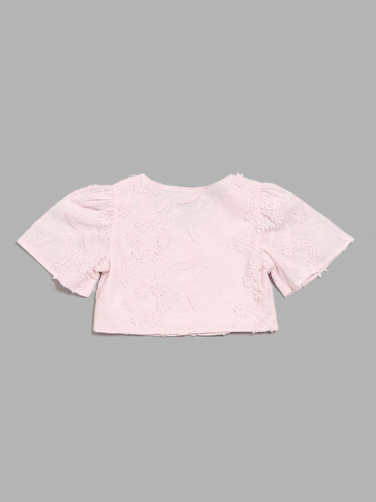 HOP Kids Pink Floral Embroidered Crop Top