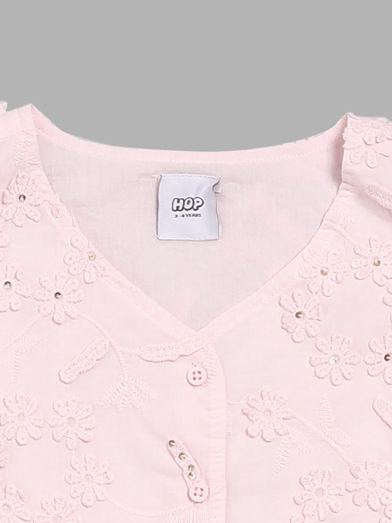 HOP Kids Pink Floral Embroidered Crop Top