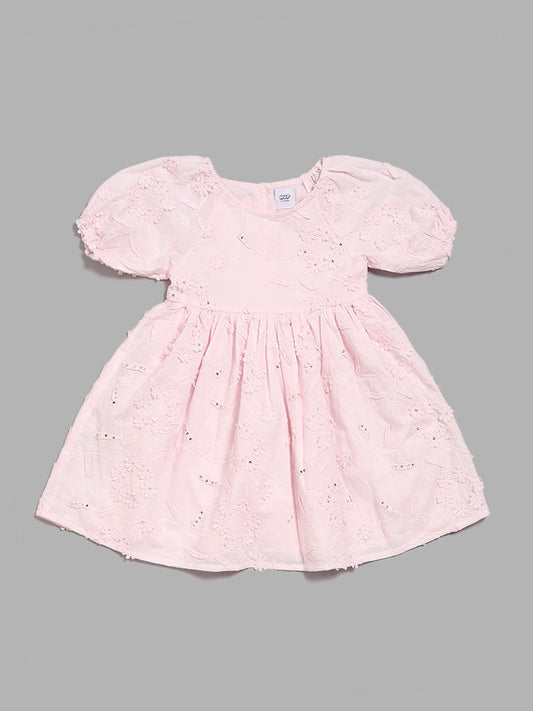 HOP Kids Pink Floral Embroidered Dress