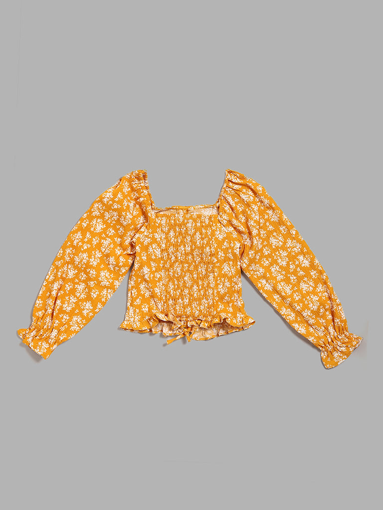 Y&F Kids Yellow Floral Printed Top