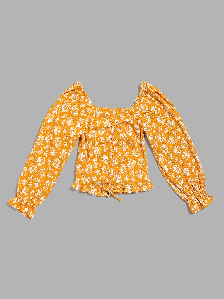 Y&F Kids Yellow Floral Printed Top