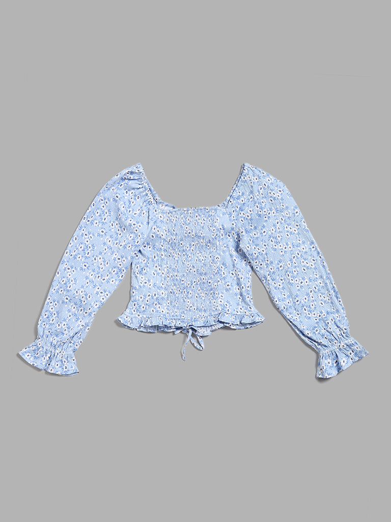 Y&F Kids Blue Floral Printed Top