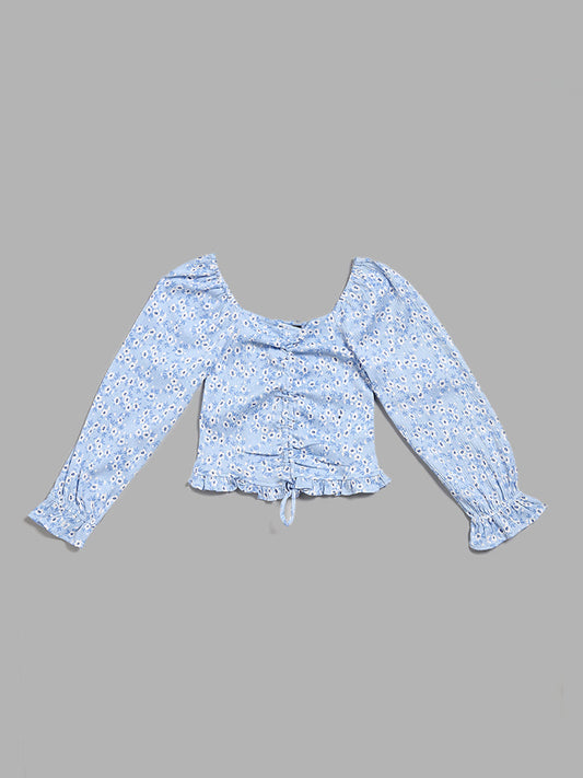 Y&F Kids Blue Floral Printed Top