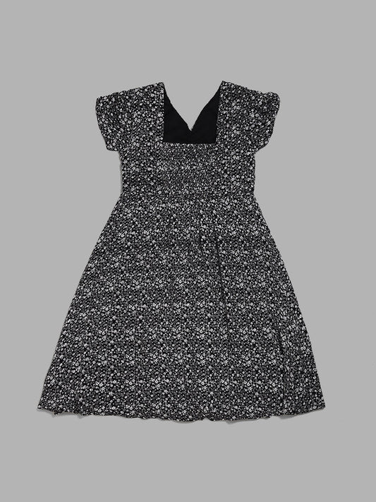 Y&F Kids Black Ditsy Floral Printed Dress