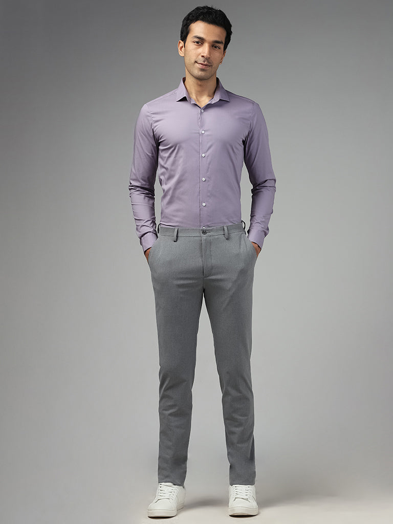 WES Formals Solid Ultra-Slim Fit Lavender Cotton Blend Shirt