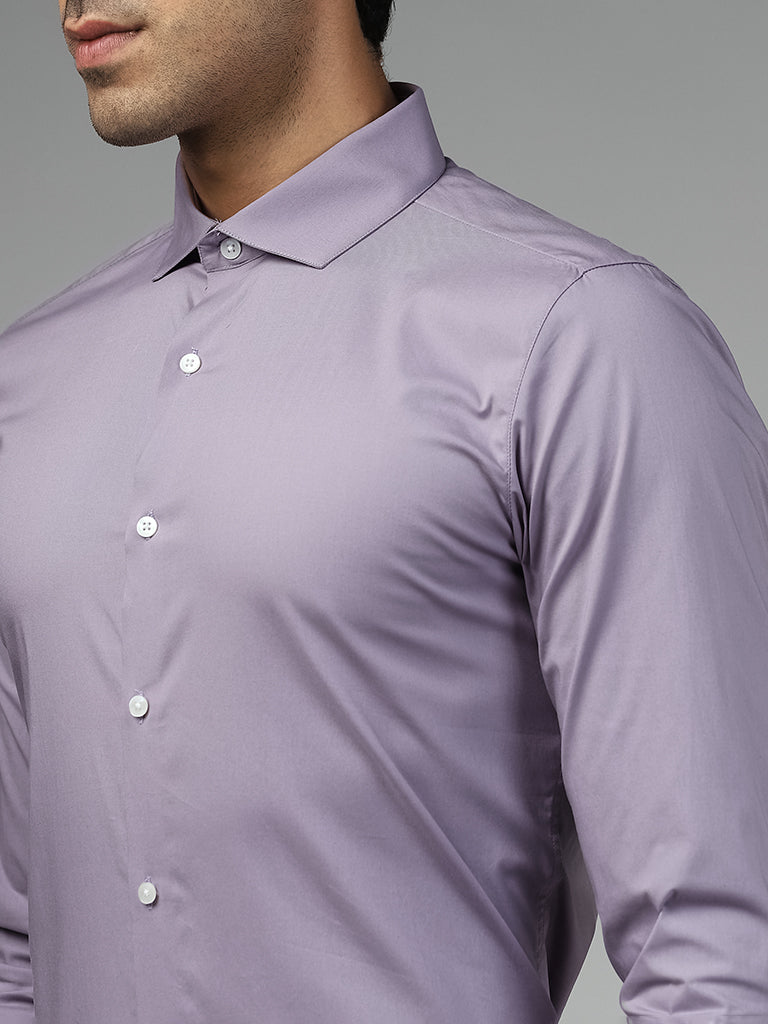 WES Formals Solid Ultra-Slim Fit Lavender Cotton Blend Shirt