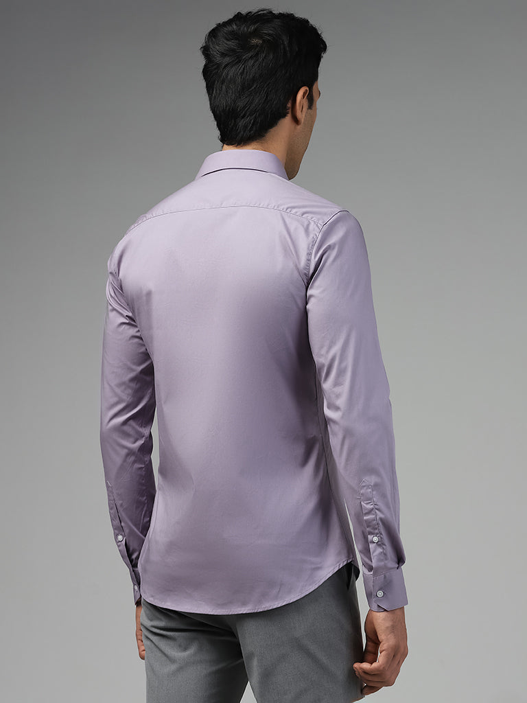 WES Formals Solid Ultra-Slim Fit Lavender Cotton Blend Shirt