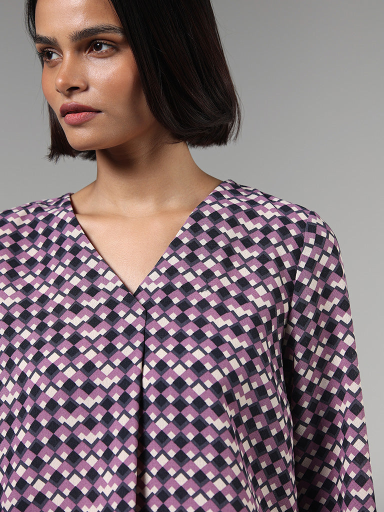 Wardrobe Purple Geometric Printed Top