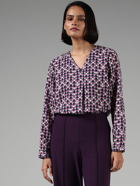 Wardrobe Purple Geometric Printed Top