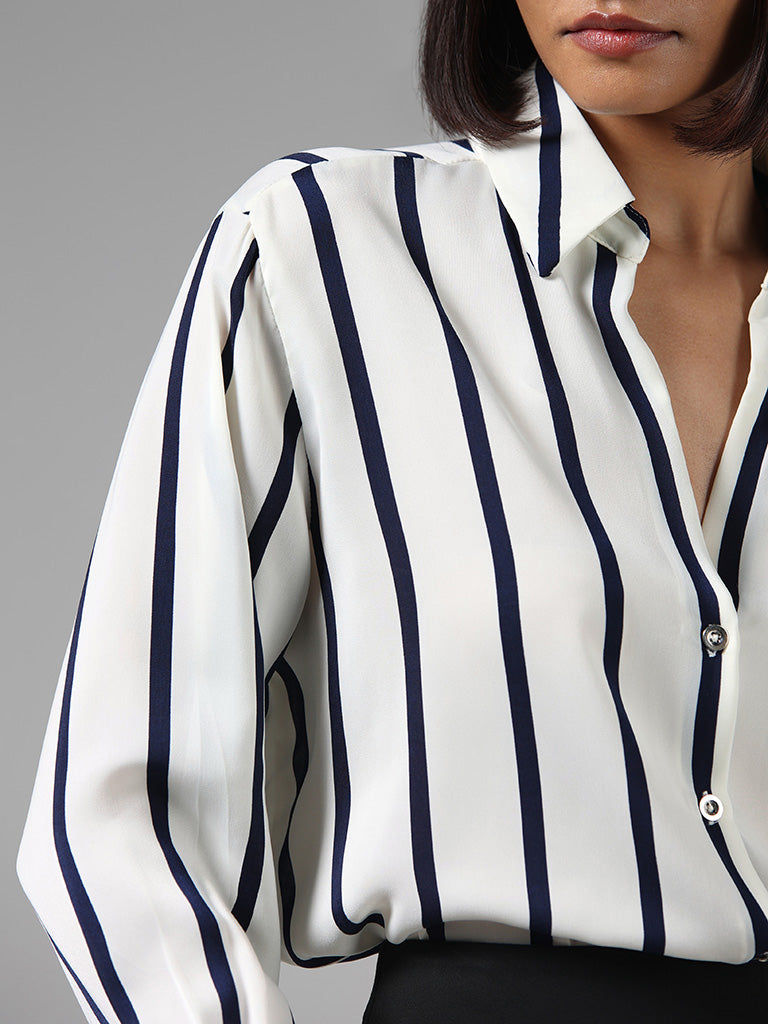 Wardrobe White Striped Slim Fit Shirt