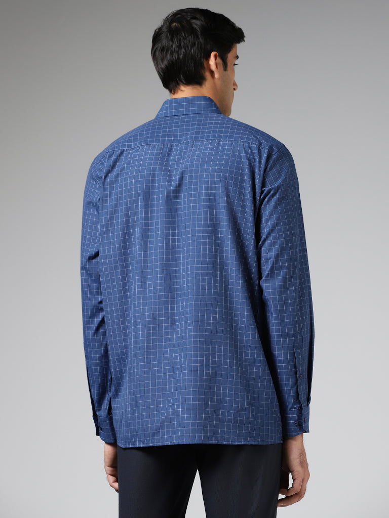 WES Formals Blue Graph Checked Relaxed-Fit Shirt