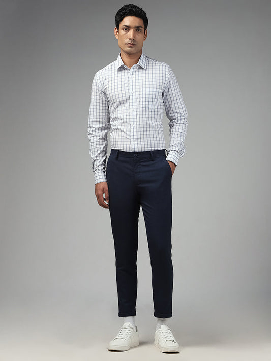 WES Formals Checked White Cotton Slim-Fit Shirt