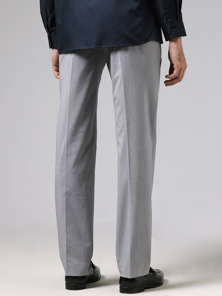 WES Formals Grey Pin checked Slim-Fit Mid-Rise Trousers