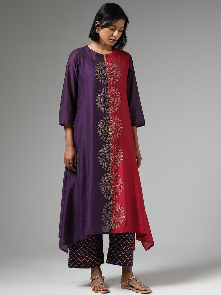 Utsa Pink & Purple Bandhani Printed Kurta with Inner