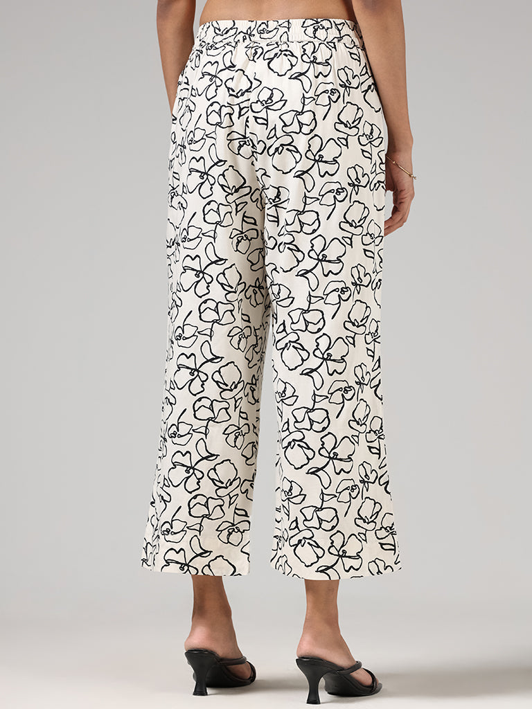 Utsa White Floral Printed Palazzos