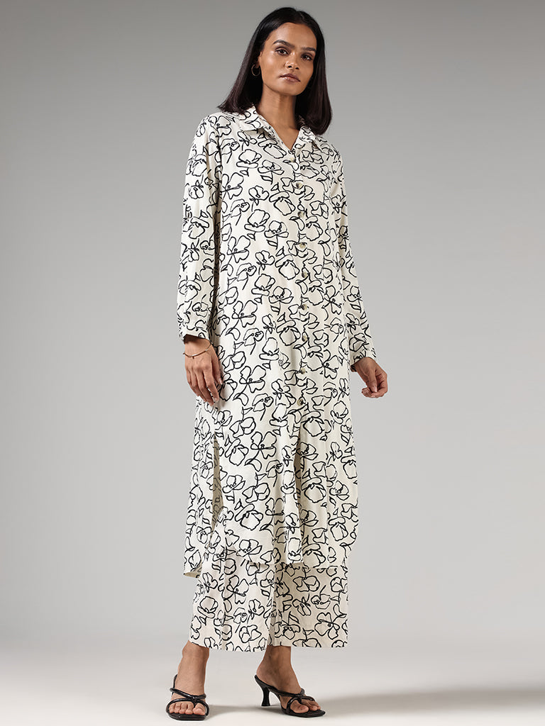 Utsa White Floral Printed Palazzos