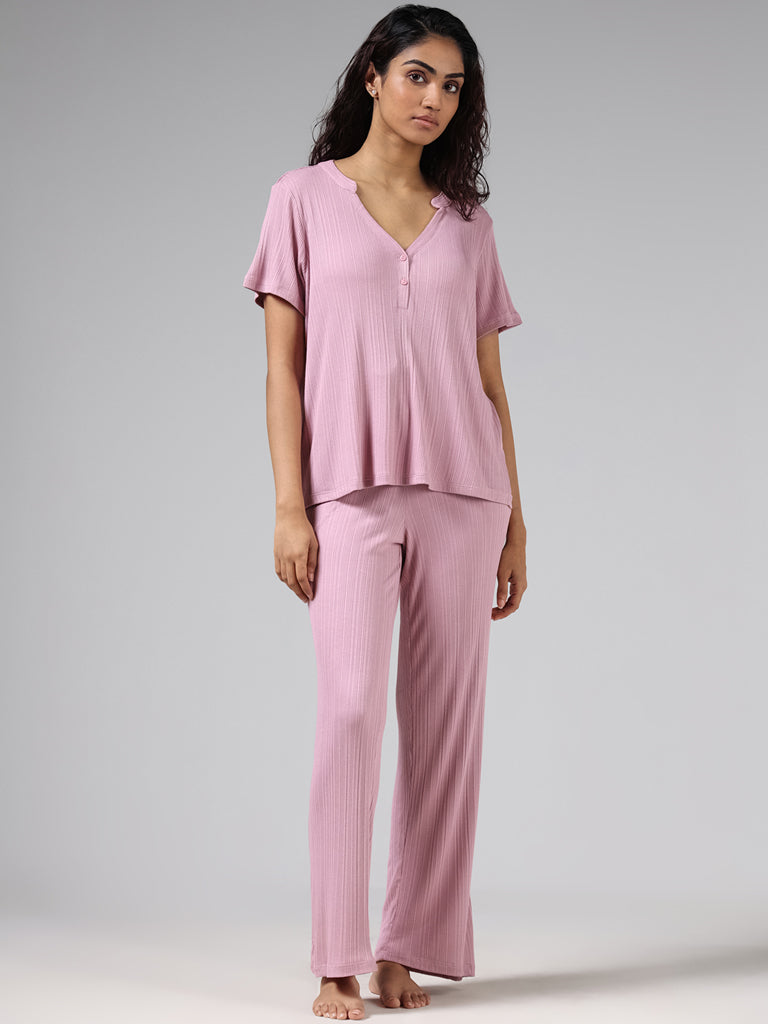 Wunderlove Pink Self Striped Supersoft Pyjamas