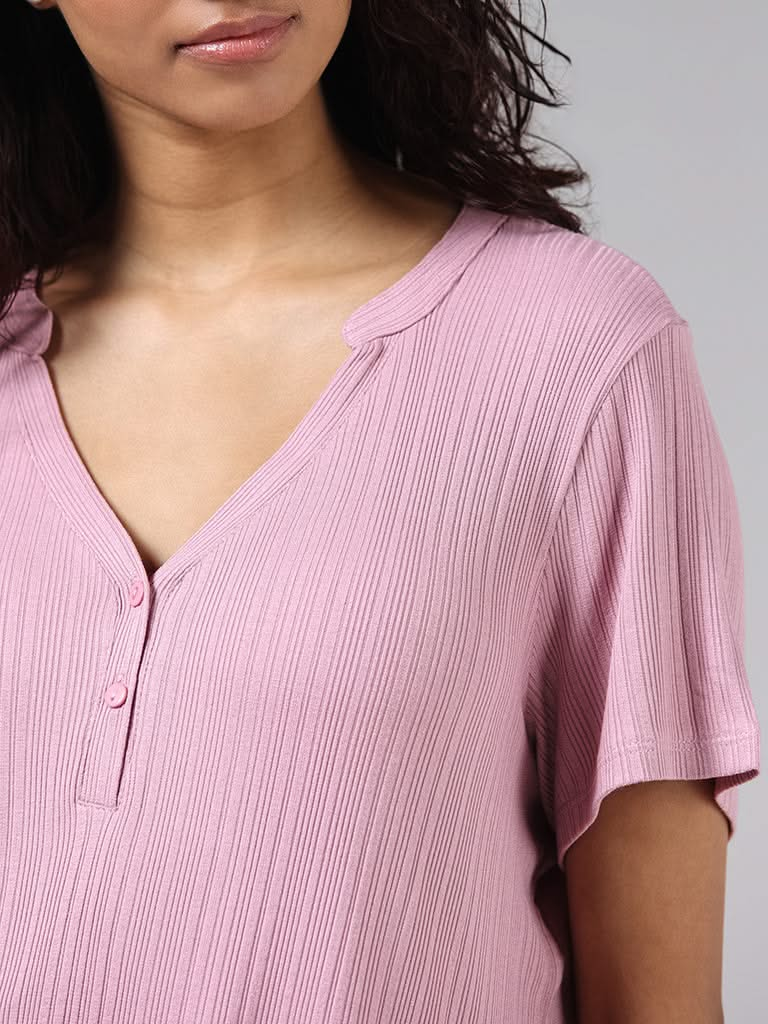 Wunderlove Pink Self Striped Supersoft Top