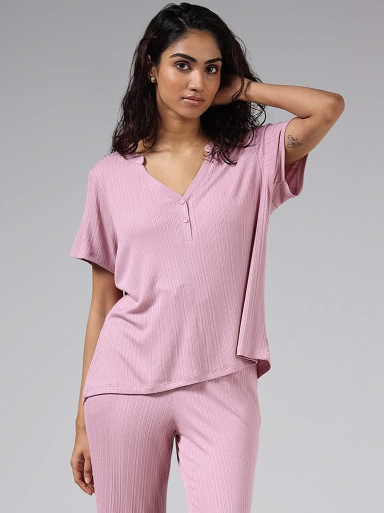 Wunderlove Pink Self Striped Supersoft Top