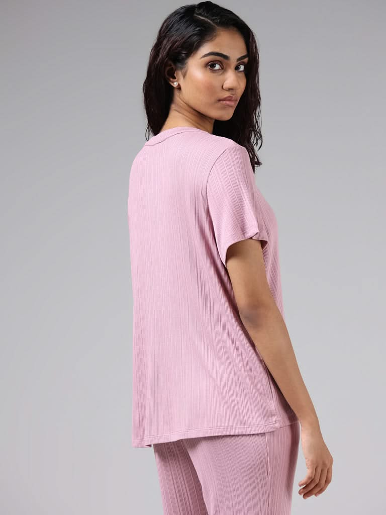 Wunderlove Pink Self Striped Supersoft Top