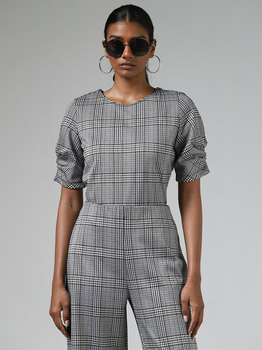 Wardrobe Grey Plaid Checked Top