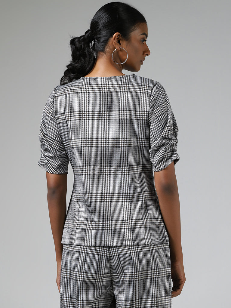 Wardrobe Grey Plaid Checked Top