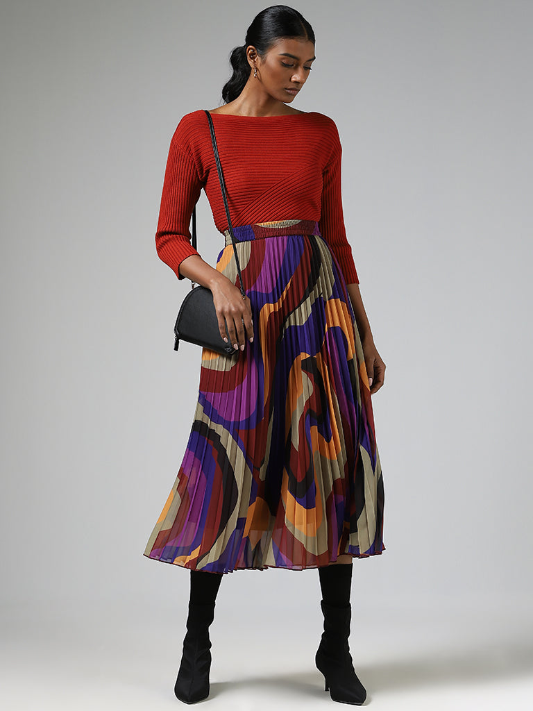 Wardrobe Multicolor Printed Pleated Skirt