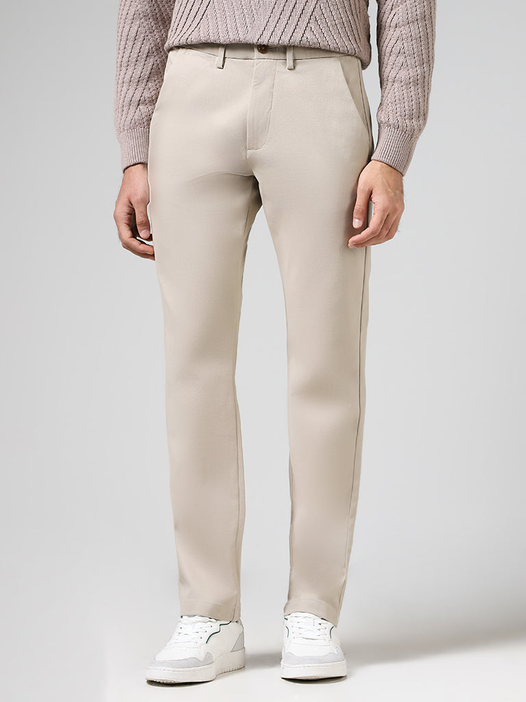 Ascot Solid Beige Relaxed-Fit Mid-Rise Chinos