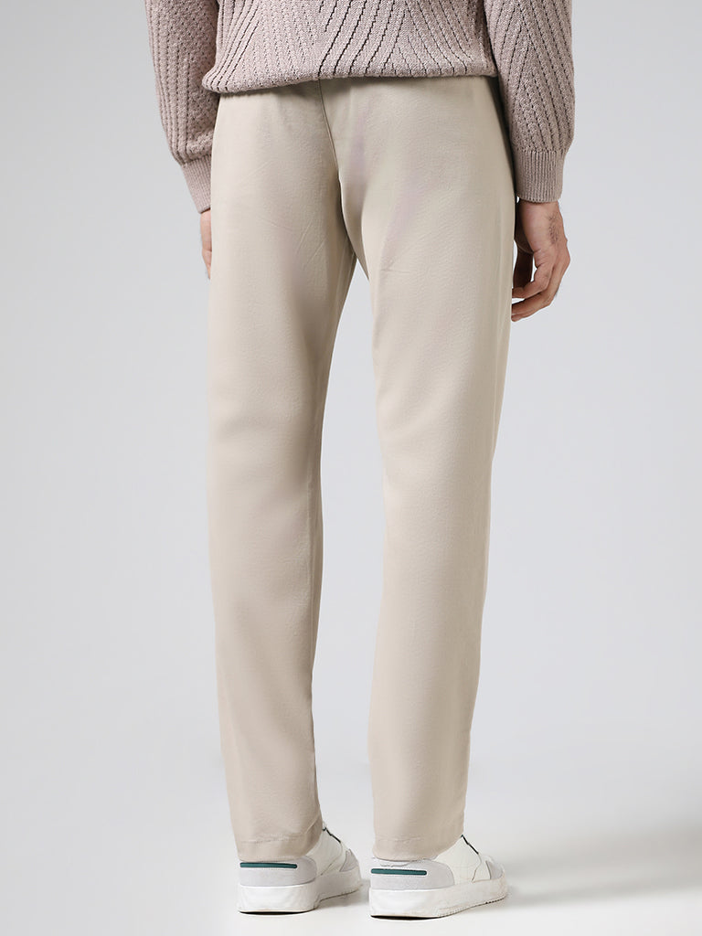 Ascot Solid Beige Relaxed-Fit Mid-Rise Chinos