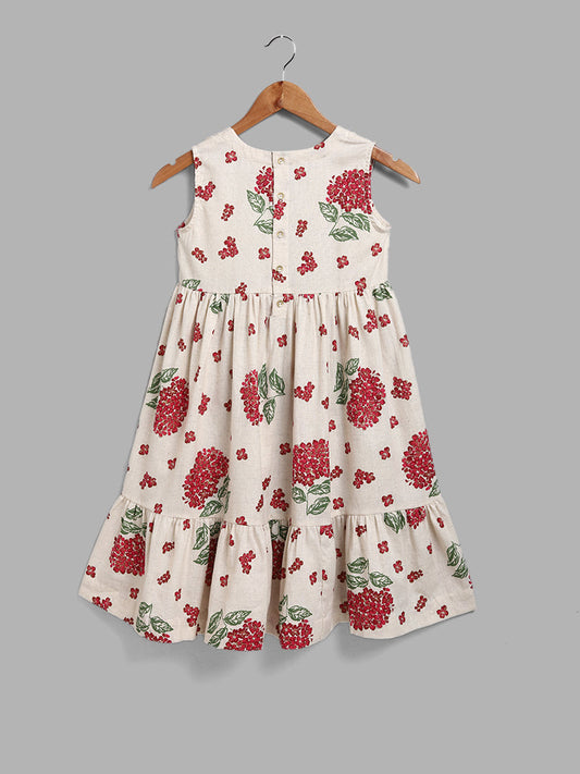 Utsa Kids Floral Printed A-Line Cream Dress (8 -14yrs)