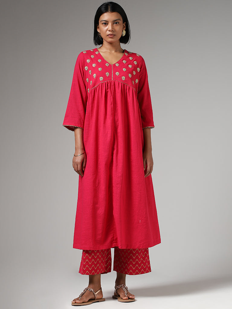 Utsa Pink Zari Embroidered Gathered Kurta