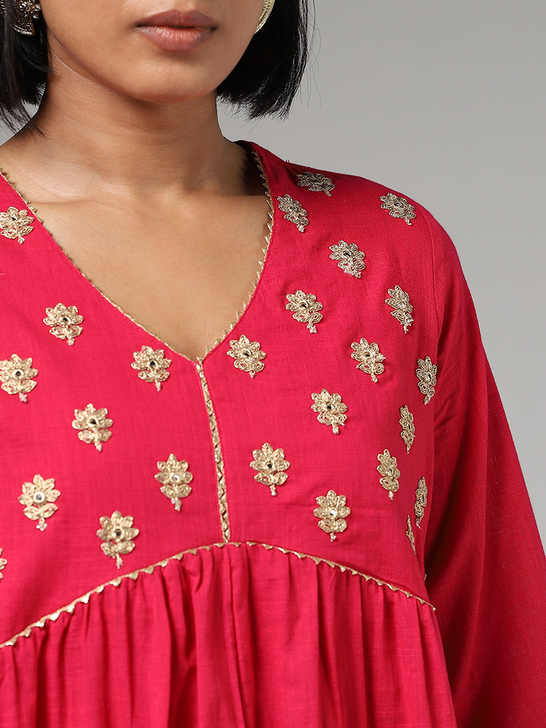 Utsa Pink Zari Embroidered Gathered Kurta