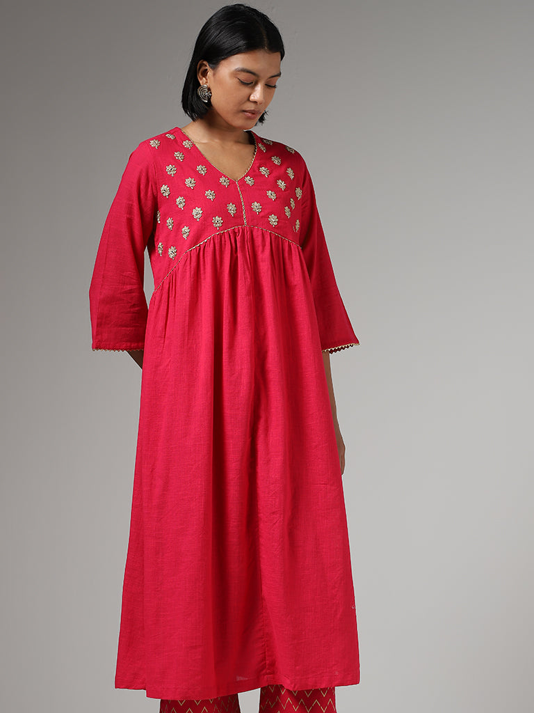 Utsa Pink Zari Embroidered Gathered Kurta