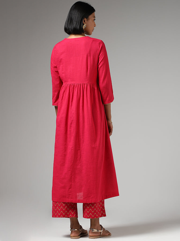 Utsa Pink Zari Embroidered Gathered Kurta